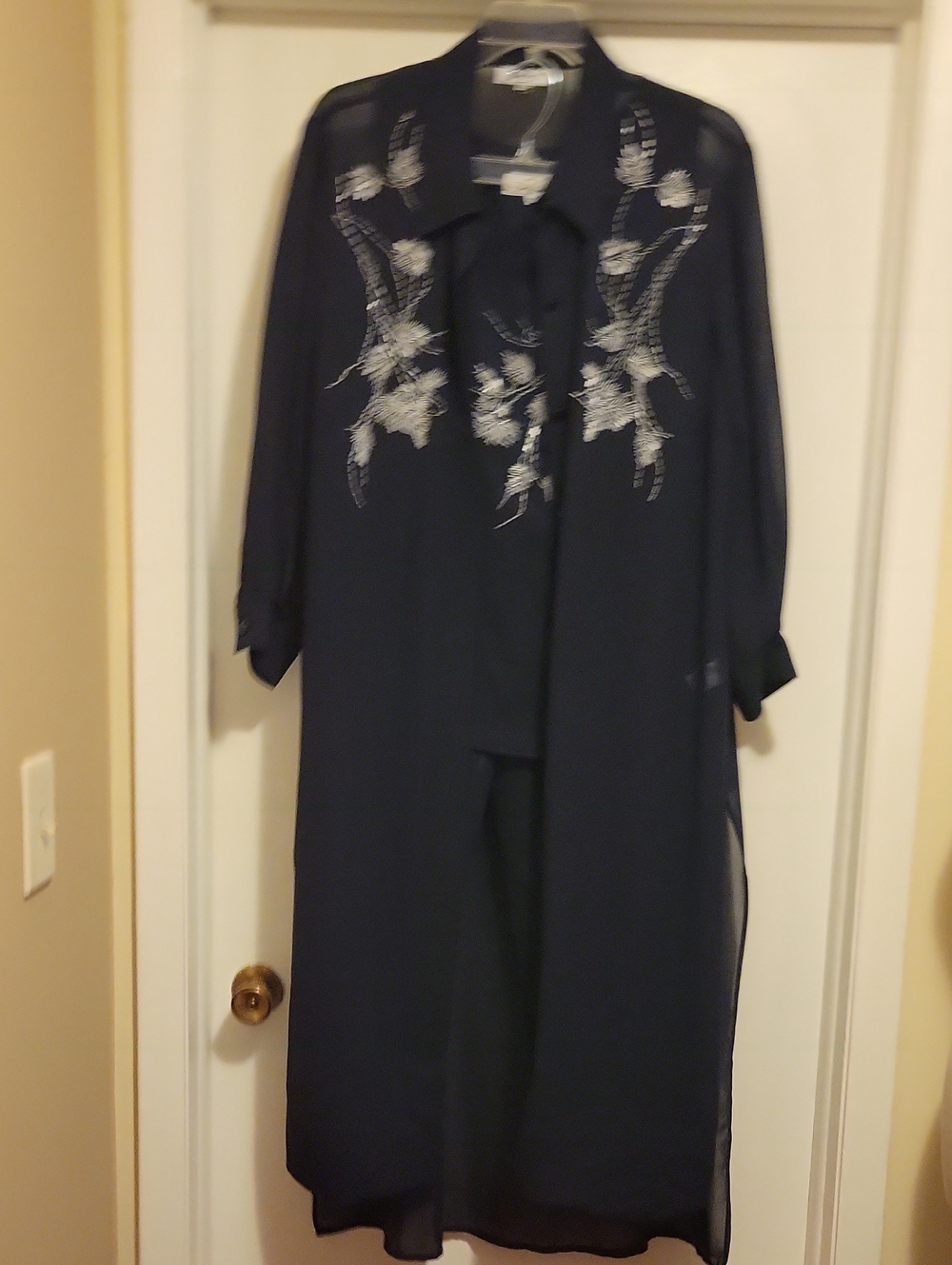 Women’s Plus Size Darren Z Dark Navy Beaded 3 Piece Pants Suit